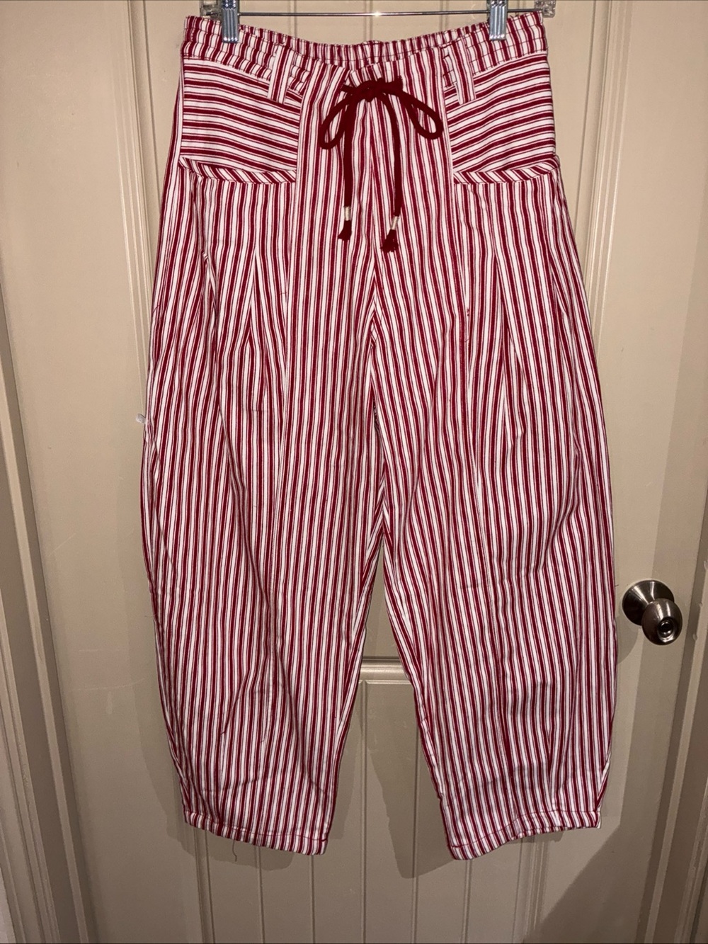 Striped Red and White Women’s Drawstring Jeans